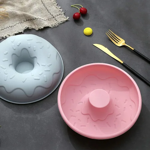 Miniatura 8 de Molde de silicona de gran tamaño para donas antiadherentes para hornear pasteles para bagel y donuts (8 pulgadas, rosa)