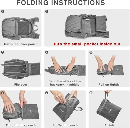 Miniatura 5 de G4Free Mochila de senderismo de 10L Mochila de viaje pequeña Mochila plegable ligera Mochila de hombro plegable casual Gris oscuro