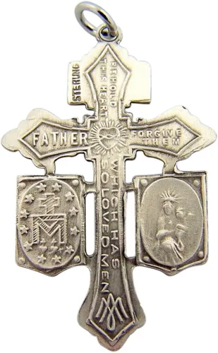 Miniatura 2 de HMHReligiousMfg Crucifijo de perdón de plata de ley con medalla escapular y milagrosa 1 38 pulgadas