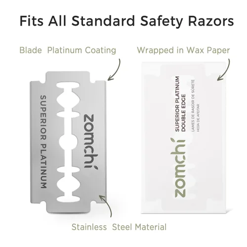 Miniatura 2 de Zomchi Cuchillas de afeitar de doble filo 2.0, 100 cuchillas de afeitar de seguridad para afeitar, cuchillas de afeitar de acero inoxidable platino