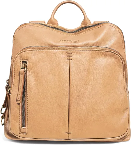 American Leather Co. Cleveland - Mochila mediana para mujer, color beige, 100% piel auténtica, elegante mochila de tamaño mediano con detalles
