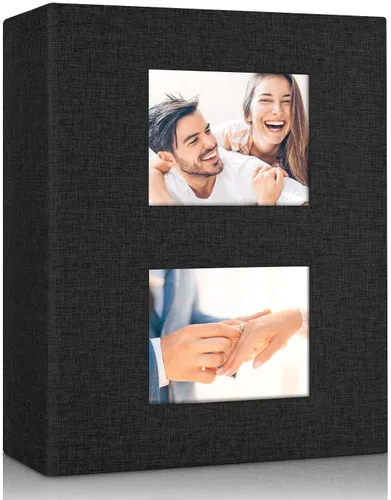 Álbum de fotos de 4 x 6 pulgadas, 200 bolsillos para regalos de boda, libro de recuerdos de tapa dura de lino con ventana frontal para aniversario