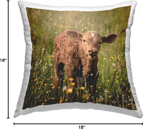 Miniatura 8 de Stupell Industries Baby Calf Cow Farm Flower Meadow Design by Daphne Polselli - Almohada (18 x 18 pulgadas), color marrón