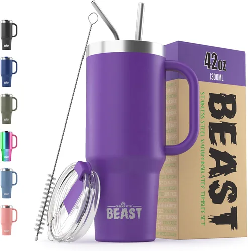 Miniatura 59 de Beast Vaso Térmico de 30 oz de Acero Inoxidable con Aislamiento al Vacío para Café y Hielo de Doble Pared Termo de Viaje (Rojo Arándano)
