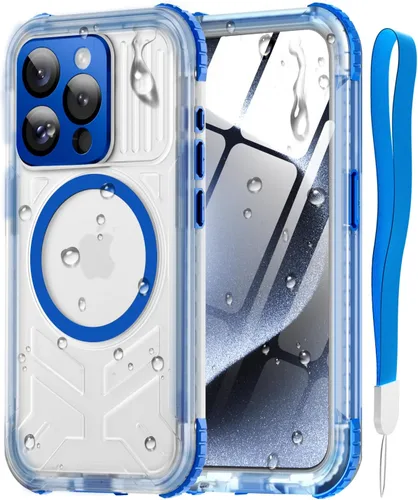 Miniatura 34 de Funda impermeable para iPhone 15 con Magsafe, protector de pantalla, cordón, IP68 militar de cuerpo completo a prueba de golpes, para deportes