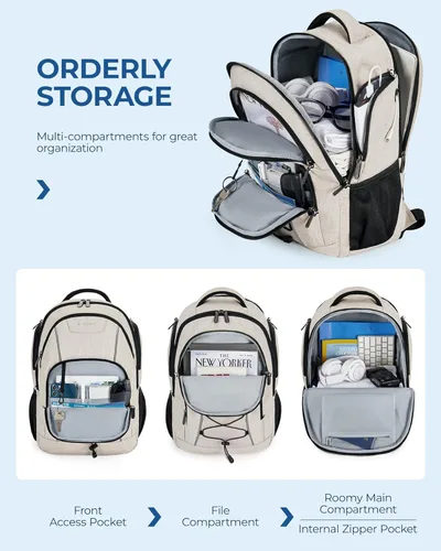Miniatura 6 de BAGSMART Mochila unisex para laptop, antirrobo de 15.6 pulgadas, resistente al agua, con orificio para cargador USB, color beige