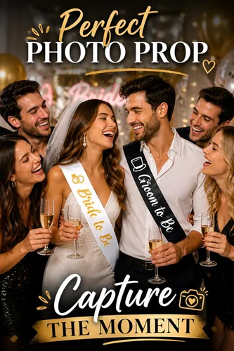 Miniatura 5 de Brosash Juego de bandas de novia y novio, bandas de satén blanco y negro para fiesta de compromiso, regalos de despedida de soltera, boda, despedida