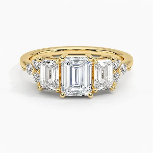 Miniatura 4 de IGI - Anillo de compromiso de diamantes creados en laboratorio de talla esmeralda blanca de 2.0 quilates con acento, dos esmeraldas brillantes