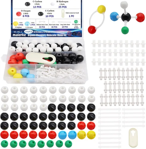 Kit de modelo molecular de química orgánica de 144 piezas, juego de modelos moleculares para química inorgánica y orgánica, incluye 68 átomos, 75