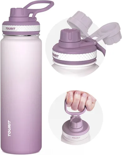 Miniatura 11 de TOURIT Botella de agua aislada de 24 onzas, botellas de agua de acero inoxidable con asa, botella de agua deportiva al vacío de doble pared, sin