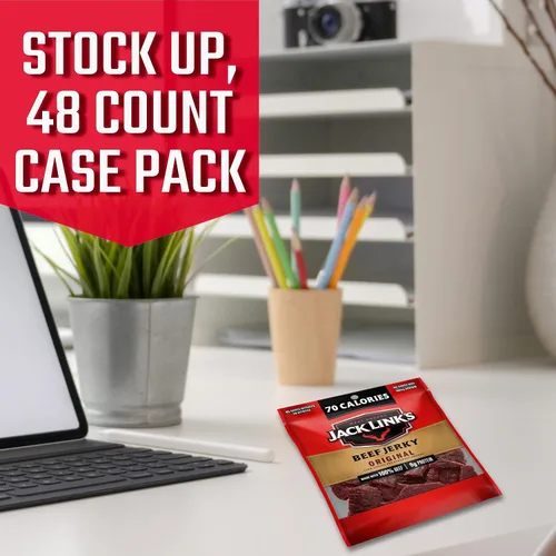 Miniatura 3 de Jack Link's Carne seca de res, original y inteligente, paquete a granel – Bocadillo de carne sabrosa para la escuela, 0.32 oz de proteína y 70