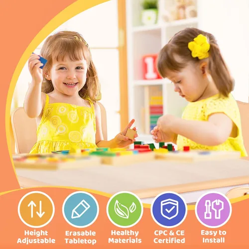 Miniatura 2 de FUNLIO Juego de mesa y 4 sillas para niños, juego de mesa y sillas para niños de 3 a 8 años, fácil de limpiar, mesa de artes y manualidades