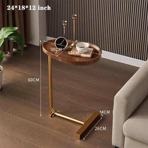 Miniatura 2 de Mesa C pequeña redonda lateral para sofá, mesita de noche, sala de estar, mesa moderna de bandeja de TV, marco dorado, parte superior de madera
