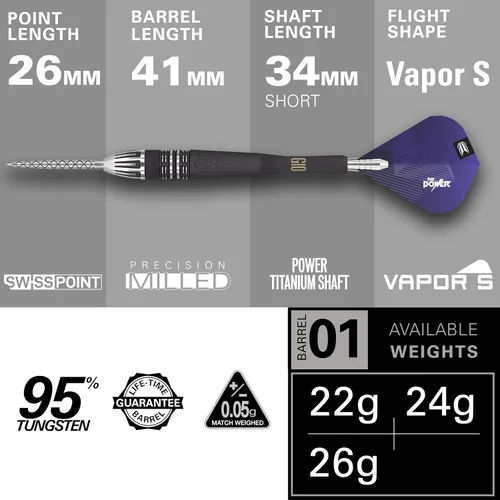 Miniatura 3 de Target Darts Phil Taylor Power 9-Five Gen 10 95% Tungsten Swiss Point Steel Tip Darts Set
