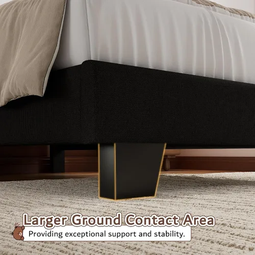 Miniatura 5 de iPormis Marco de cama de plataforma twin con cabecera tapizada de tela y patas engrosadas, base de colchón con soporte de listones de madera maciza