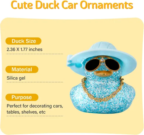 wonuu Adorno de pato de goma para tablero de automóvil, decoración de automóvil, accesorios de patos de color con mini collar y lentes de sol,
