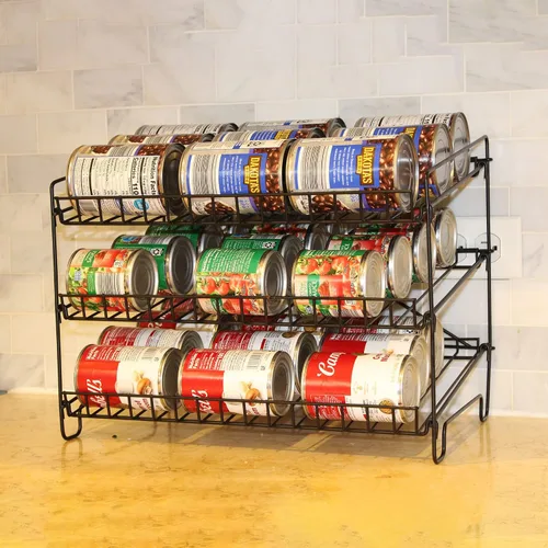 Miniatura 6 de FixtureDisplays® Estante de alambre de 3 niveles, organizador de latas, dispensador de tarros para armario de cocina, encimera, despensa, 16