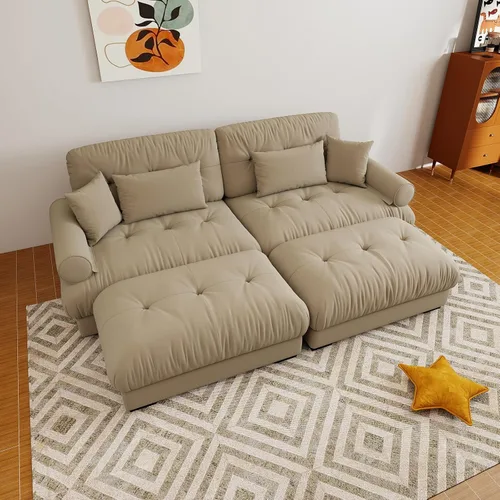 Miniatura 31 de Sofá modular de gran tamaño de 94 pulgadas, sofás seccionales grandes de color beige y blanco para sala de estar, juego de sofá de terciopelo, sofás