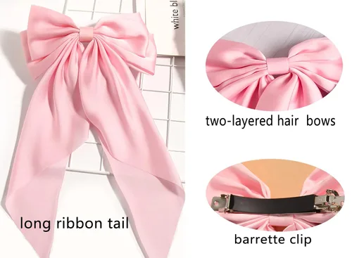 Miniatura 4 de Furling Pompoms - Lazos para el cabello para mujer, pinzas grandes de satén sedoso para el cabello, lazos para el cabello con cola larga, pasadores