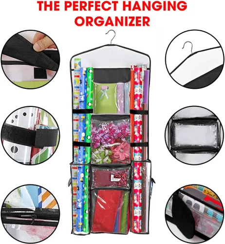 Miniatura 3 de Almacenamiento de papel de regalo para colgar sobre la puerta, organizador de papel de regalo, bolsas de regalo, lazos de cinta y accesorios de 40 x