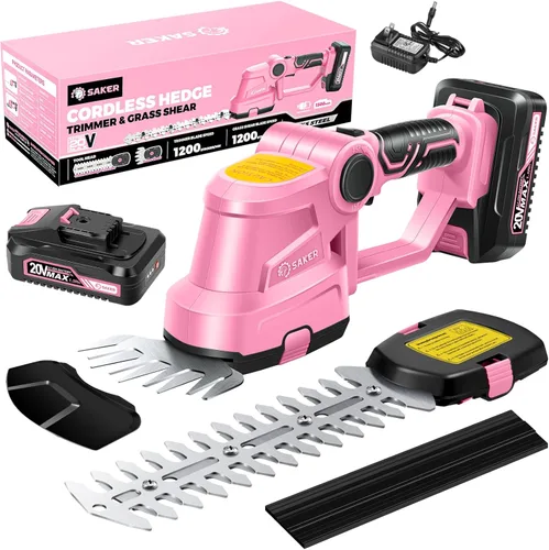 Saker Cortacésped inalámbrico de 20V - Recortador de arbustos eléctrico, tijeras de hierba de mano, cortador de césped con 1 batería recargable y