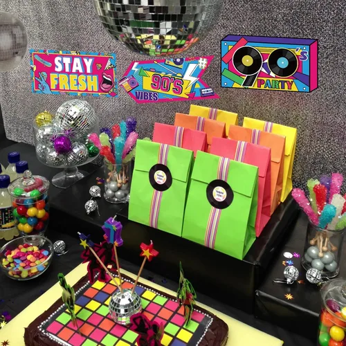 Miniatura 7 de Hooqict 20 piezas de decoración de fiesta de los años 90, letrero retro de hip hop para fiesta de regreso a los 90 adultos suministros de fiesta