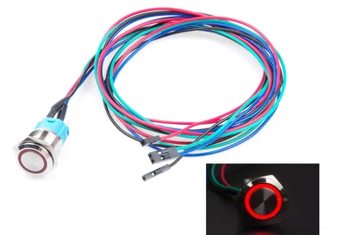 Miniatura 4 de Interruptor de chasis de 0.472 in con botón de metal con cable de extensión de 3.3 pies, anillo de símbolo de interruptor azul, adecuado