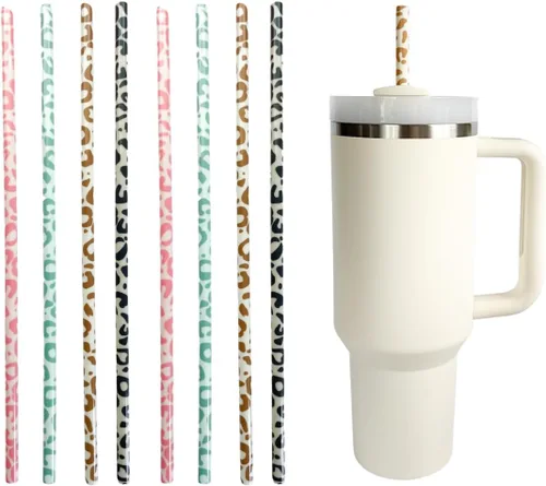 Miniatura 6 de Pajitas de leopardo de 40 onzas, paquete de 4 unidades, popotes de repuesto de 40 onzas + accesorios para café helado, popote reutilizable extra