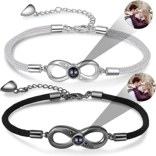 Nameinhea Pulsera personalizada con imagen en el interior, pulsera de proyección de fotos, pulsera personalizada con foto conmemorativa para novia,
