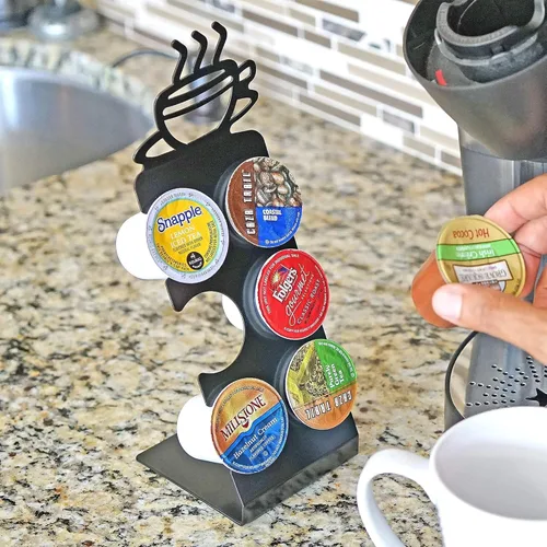 Miniatura 3 de Soporte para cápsulas de café para encimera, soporte de 6 ranuras K-Cup para espacios pequeños, almacenamiento compacto, soporte de metal