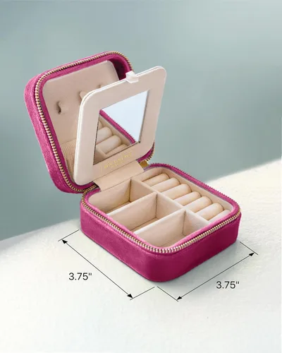 Miniatura 3 de Caja organizadora de joyas de viaje de terciopelo de felpa Joyero de viaje pequeño para mujer Organizador de viaje de joyería, estuche de viaje