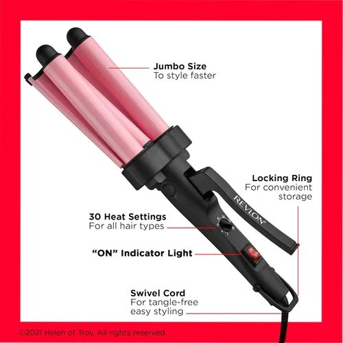 Miniatura 5 de Revlon Ondulador de pelo jumbo de 3 barriles Ondas de aspecto natural de larga duración, (rosa)