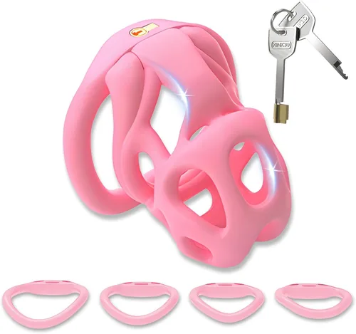Miniatura 8 de Jaula de castidad masculina – Jaula de pene con cerradura invisible empotrada con 4 anillos de diferentes tamaños y 2 llaves, juguetes sexuales