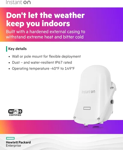 Miniatura 4 de Punto de acceso inalámbrico HPE Networking Instant On AP27 2x2 WiFi 6 para exteriores (paquete de 3) Fuente de alimentación no incluida