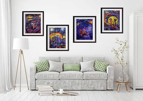Miniatura 2 de Uhomate 4 pósteres de Jack Sally Jack y Sally Nightmare Before Christmas Vincent Van Gogh Noche estrellada para decoración de pared dormitorio baño