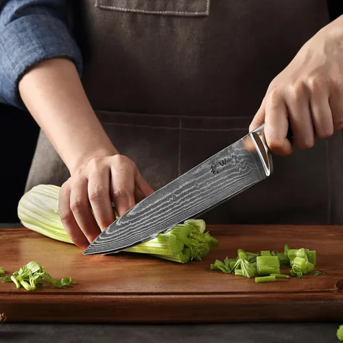 Miniatura 11 de Wakoli EDIB Cuchillo de chef Damasco – Cuchillo de cocina de estilo japonés de 7.9 pulgadas, hoja de acero de Damasco de 67 capas con núcleo VG10, 1