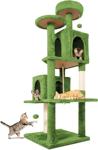 Miniatura 7 de Torre de 58.5 pulgadas para gatos de interior, casa de gato de felpa suave de varios niveles con 1 cueva giratoria de 360°, poste rascador, más Gris