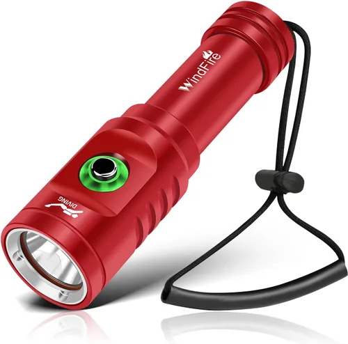 Miniatura 10 de Linterna de buceo WindFire, linterna impermeable para buceo 262 pies bajo el agua, linterna recargable para snorkel con 4 modos y indicador