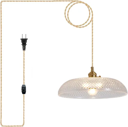 Miniatura 9 de Lámpara colgante, 9.8 pulgadas, luces colgantes para isla de cocina, cable trenzado, lámpara colgante de flores, lámpara colgante vintage, lámpara
