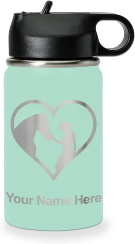 Miniatura 60 de LaserGram Botella de agua personalizada, corazón de vaquera de caballo, acero inoxidable de doble pared aislada al vacío con popote superior, regalo
