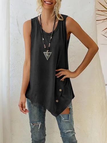 Miniatura 4 de LYANER Camiseta sin mangas de verano para mujer, cuello redondo, dobladillo asimétrico, sin mangas