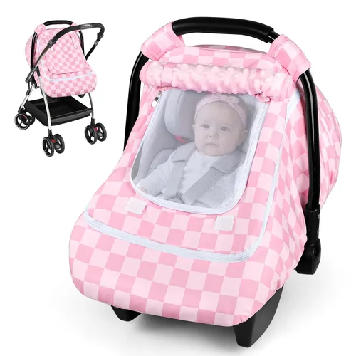 Miniatura 10 de Funda para asiento de coche para bebé, funda para asiento de coche resistente al viento para bebés niñas, toldo cálido para asiento de coche
