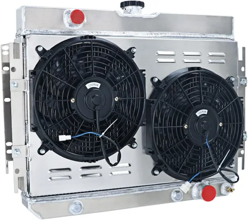 ALLOYWORKS Radiador de aluminio de 4 hileras+ventilador de cubierta+termostato para Chevy Bel Air 1963-1968/Impala/Biscayne/El Camino/Caprice AT/MT