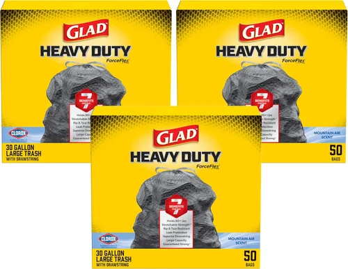 Miniatura 13 de Glad ForceFlex - Bolsas de basura resistentes con cordón ajustables con Clorox, Mountain Air, 30 galones, 50 unidades (el paquete puede variar)