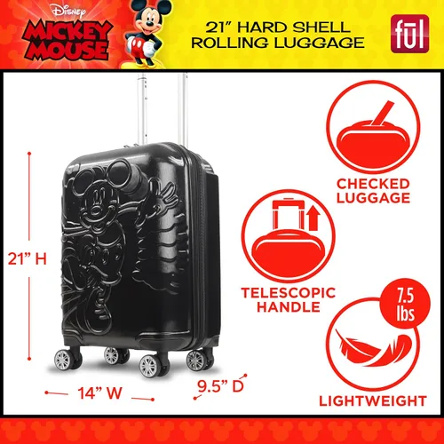 Miniatura 2 de FUL Disney Mickey Mouse - Maleta rígida moldeada con ruedas giratorias, Negro -, Disney Mickey Mouse - Maleta con ruedas moldeada, carcasa rígida