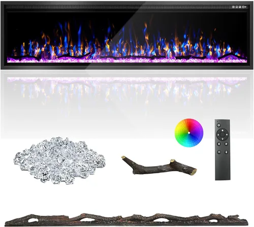 Miniatura 9 de Kucreiheat Chimenea eléctrica de 42 pulgadas, marco de aluminio, chimenea empotrada/montaje en pared, tronco, madera flotante y opción de cristal