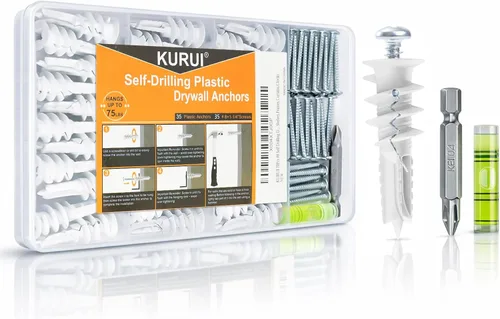 Miniatura 10 de KURUI Anclajes autoperforantes de zinc para paneles de yeso #8, kit de 60 anclajes y tornillos de pared de metal hueco, 30 anclajes resistentes +