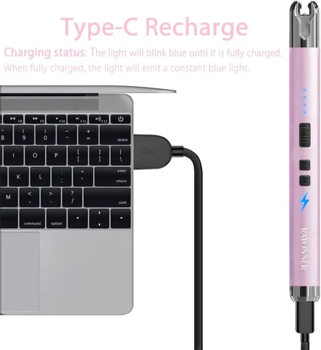 Miniatura 4 de RAYONNER Encendedor eléctrico de velas con linterna, USB C recargable, de arco de plasma, resistente al viento, para velas profundas, estufa de gas