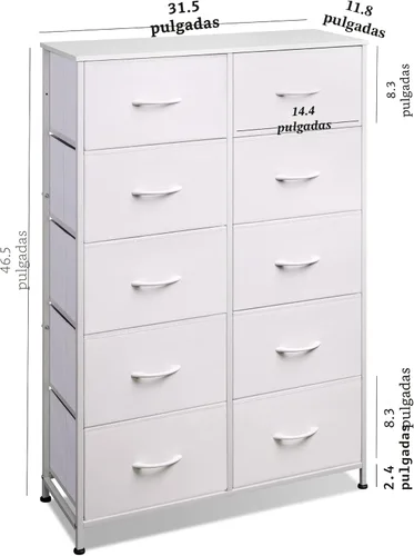 Miniatura 3 de WLIVE Cómoda de Tela para Dormitorio con 10 Cajones, Cómoda Alta con Cajones, Cómodas Blancas Muebles de Dormitorio, Unidad Organizadora de Blanco