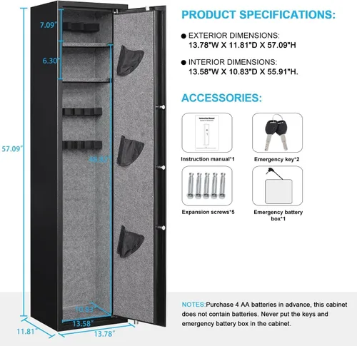 Miniatura 5 de Caja fuerte biométrica para rifles, acceso rápido con 5 pistolas de huellas dactilares para rifles y escopetas con modo silencioso, 3 bolsas